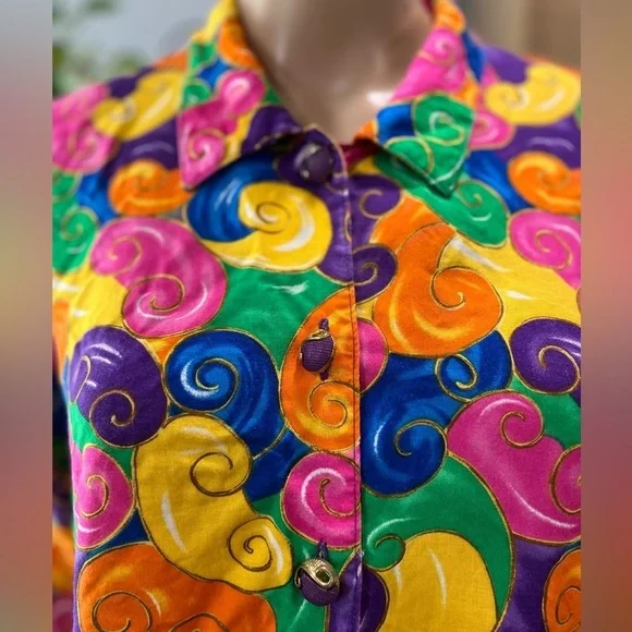 True Vintage Anthony Mark Hankins Multicolor 90’s psychedelic button up top-L - Picture 8 of 11